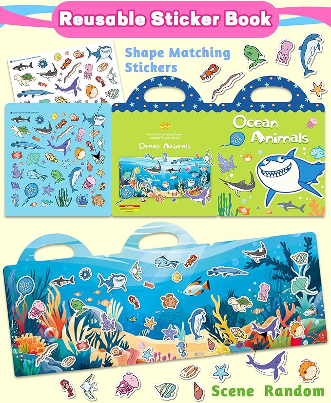Walenced Reusable Sticker Book for Toddlers, Travel Stickers for Kids, Toddler Craft Activities Toys, Birthday Gifts for Boys & Girls