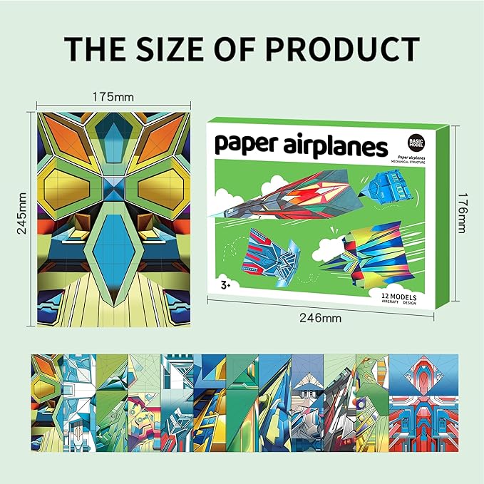 Vexorith Paper Airplane Kit,Origami Kit for Kids Ages 8-12, DIY Origami Plane,with 16 Classic Designs 36 Sheets of Colorful Origami Paper Designs Best Gift for Your Child(Digital Manual Only)