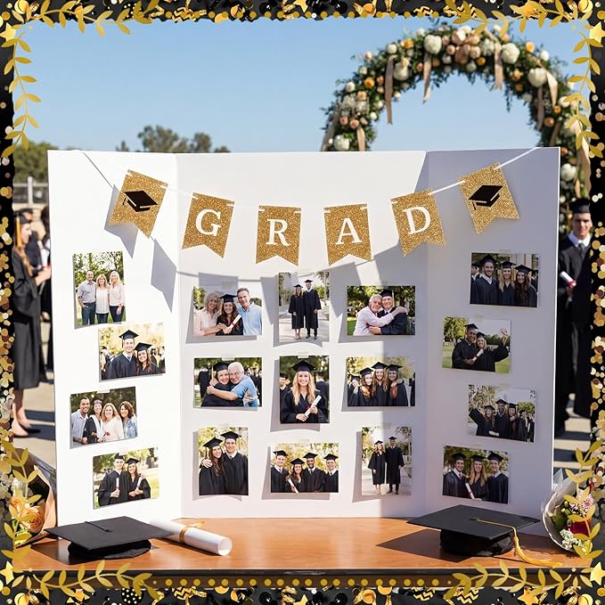Eaasty 4 Pack Graduation Photo Display Board Decoration 48 X36 Inch Trifold Poster Board with Banners Large Trifold Picture Display for Table Decor Class of 2026 Grad Party Collage Frame Supplies