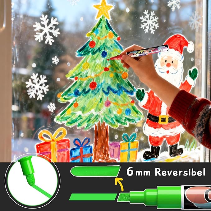 Liquid Chalk Markers Pens - 8 Colors Washable & Wet Erase Neon Chalk Makers for Blackboard, Chalkboard Signs, Glass Window, Menus, Car Windows & Event Decorations - Erasable Window Markers for Cars