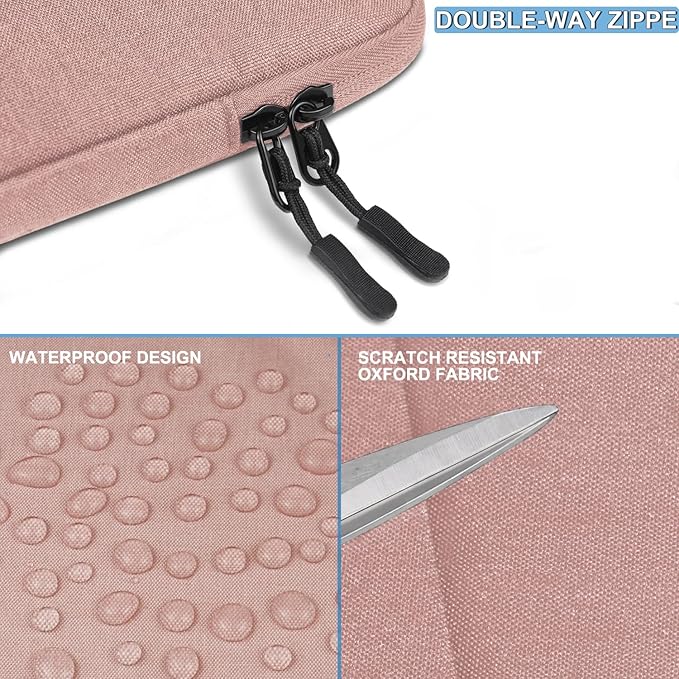 Laptop Sleeve Case, Shockproof Protective Computer Sleeve Cover with Accessories Pocket, Water Resistant Traveling Carrying Laptop Bag Compatible for 15.6 inch MacBook Dell HP Acer Lenovo, Pink