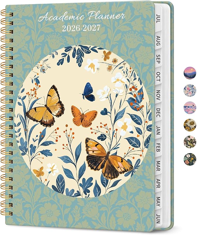 Planner 2026–2027, Academic Monthly Weekly Spiral Calendar, July 2026 – June 2027, Hardcover Agenda Notebook with Tabs, 6.3" x 8.5", Perfect for Students, Teachers, School & Daily Planning - Floral Halo