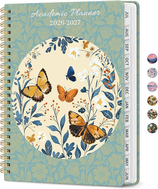 Planner 2026–2027, Academic Monthly Weekly Spiral Calendar, July 2026 – June 2027, Hardcover Agenda Notebook with Tabs, 6.3" x 8.5", Perfect for Students, Teachers, School & Daily Planning - Floral Halo