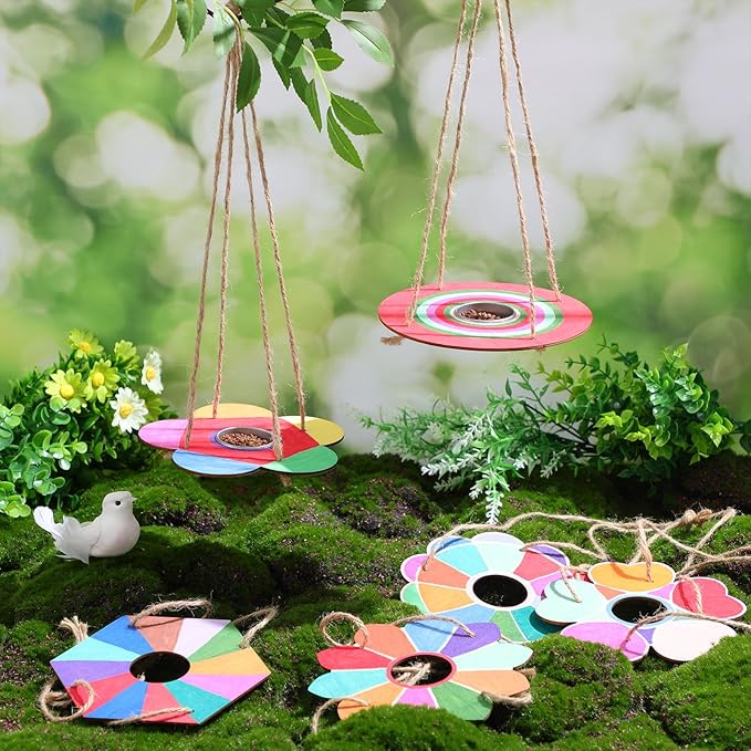 DoubleFill 6 Pcs Bird Feeder Craft Kits for Kids Ages 3-8 Make Your Own Bird Feeders Kids Arts and Crafts DIY Wooden Art Painting Flock Feeders for Outside DIY Vbs Crafts