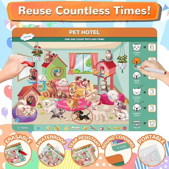 Search and Find Books for Kids 3-5, Reusable Preschool Learning Activities, Perfect Road Trip Essentials, Educational Toys, 28 PCS Busy Books for 3 4 5 6 Year Old Boys Girl Christmas Birthday Gifts