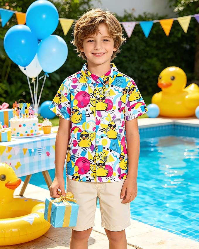 Enlifety 2-10T Kids Hawaiian Shirt Boys Short Sleeve Button Down Shirts Hawaii Summer Casual Blouse