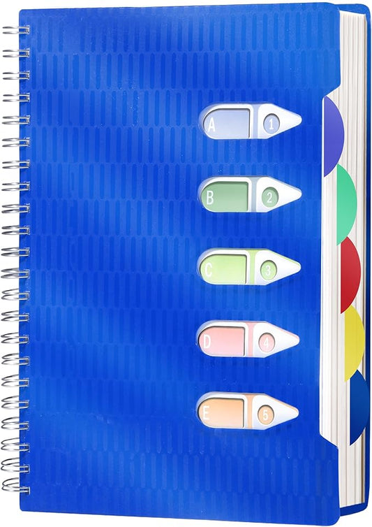 CAGIE 5 Subject Notebook with Dividers, A4 Spiral Notebook 8.5 x 11, 240 Pages Wide Ruled Notebook College Ruled, Large Hardcover Notebook for Note Taking for Work, School, Office, Blue