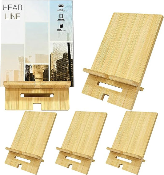 5 Pcs Bamboo Book Stand for Display Natural Easel Book Holder for Home Office School Fits CDs Comics Magazines Postcards Albums Artworks Phones(7.1x4.7x5 Inch)