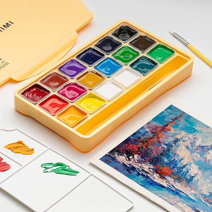 HIMI Gouache Paints Set, 18 Colors, 30g, jelly gouache paint set, Non Toxic Paint for Canvas and Paper, Art Supplies for Professionals, and More (Yellow Case)