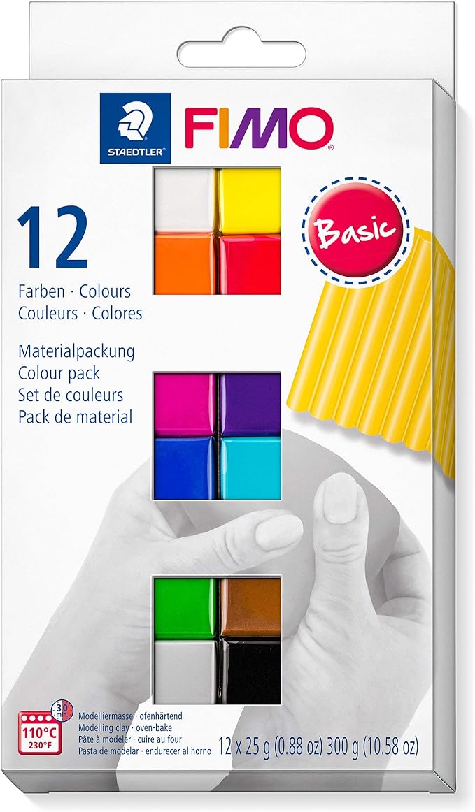 STAEDTLER FIMO Soft Oven Bake Polymer Clay: Set of 12 Assorted Colors (25g Each) - Non-Toxic Clay for Modeling, Jewelry, Sculpting - Adult Arts and Crafts & Hobbies