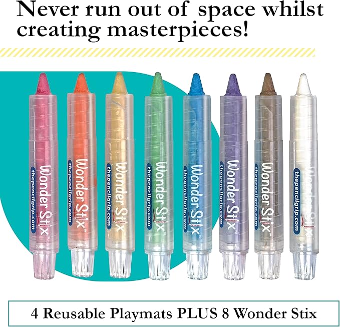 The Pencil Grip Black Board Playmat Kit with 8 Wonder Stix, 8-1/2" x 12", 4 Boards