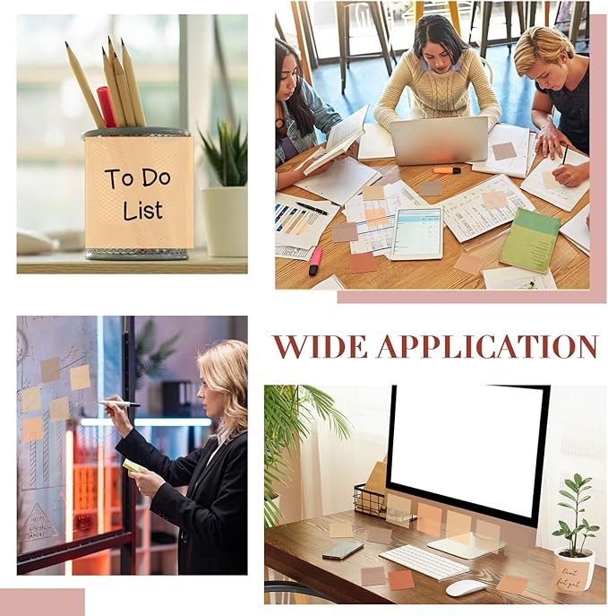 Marspark 500 Sheets Transparent Sticky Notes with Marker, 3x3 Inch See Through Sticky Notes, Self-Adhesive Translucent Clear Note Pads for Bible Journaling Memo Office School Supplies(Brown)