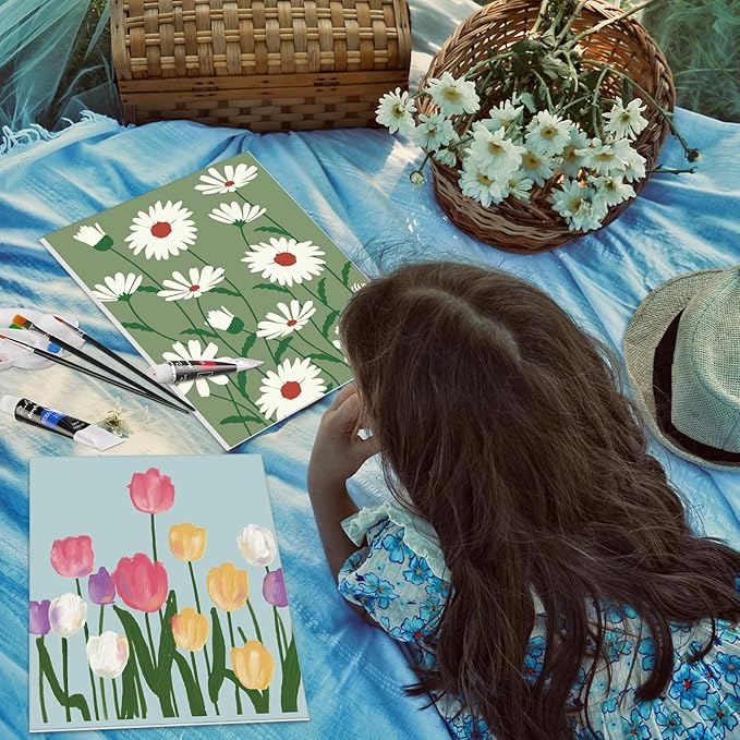 Cholemy 36 Pcs Paint and Sip Kit for Adults 8''x10'' Pre Drawn Canvas for Painting DIY Afro Acrylic Painting Kit Wood Easel Brushes Date Night Bulk for Father's Day Party Gifts(Flowering)