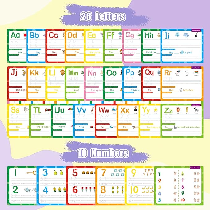 ABC Handwriting Drawing Practice Cards,Alphabet & Number Dry Erase Board for Kids,Phonics Sight Word Flash Card,Letter Practice for Kindergarten,Perfect for Preschool, Homeschool & Kindergarten