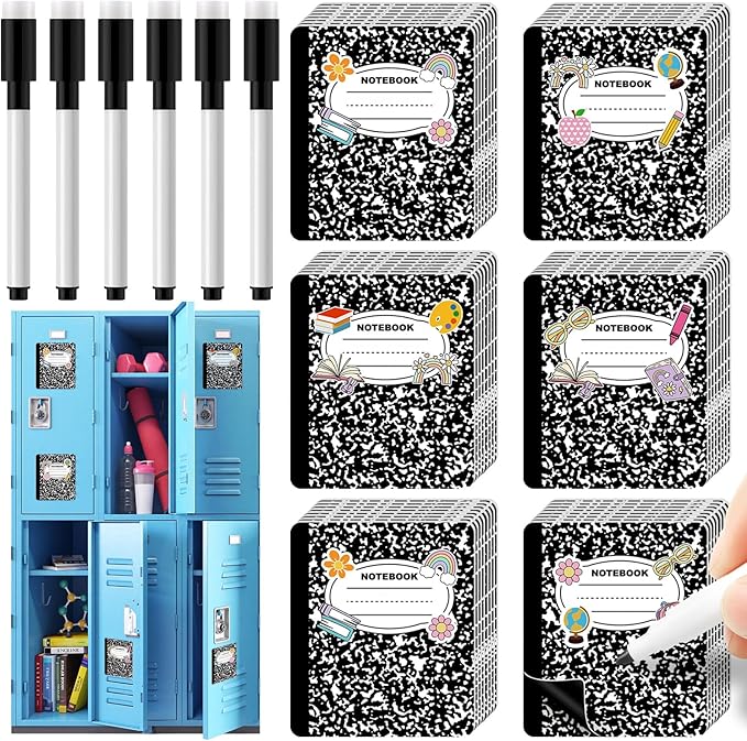 Crtiin Magnetic Name Tags for Lockers Composition Notebook Dry Erase Labels Magnetic Reusable Name Tags for Back to School Whiteboard Classroom School Bus Locker Fridge
