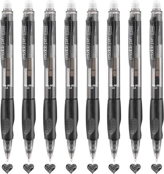 USUAL Retractable Erasable Gel Pens, 0.5mm Fine Point, 8 Black Ink Pens, Make Mistakes Disappear, Smooth Writing for Office & Back-to-School Supplies