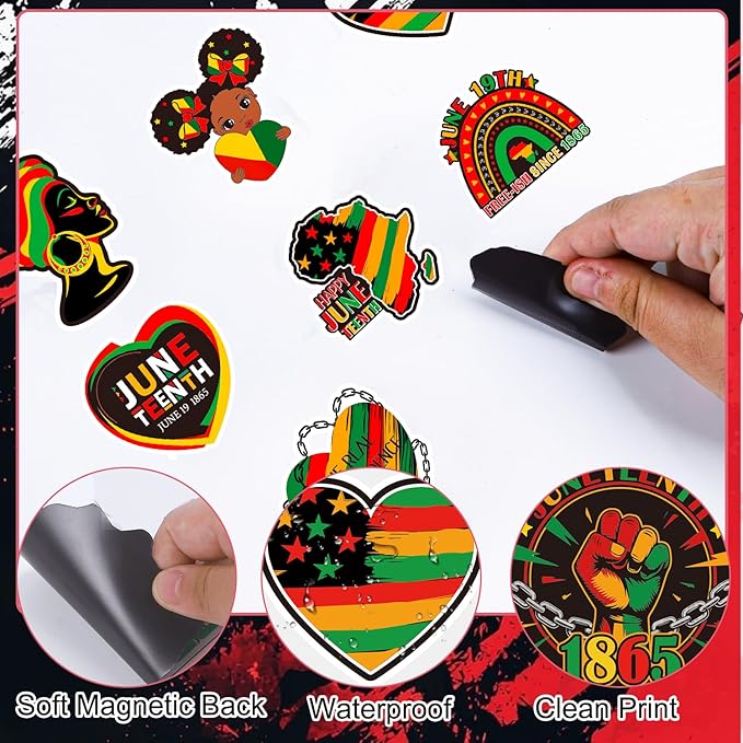 Wxiben Juneteenth Decoration Fridge Magnets - 24 Pcs African American Refrigerator Magnet 1865 Freedom Day Magnetic Decorative Stickers for Home Holiday Office Car Mailbox Kitchen Locker Decor