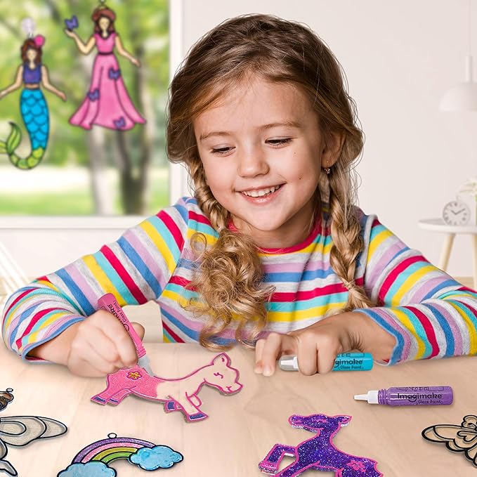 Imagimake Window Art Princess & Unicorn | DIY Suncatcher Kit for 5-8 Year Old Kids | Princess & Unicorn Toys for Girls Age 5,6,7,8 | Art & Craft Kits for Ages 6-8 | Birthday Gifts for 6 Year Old Girls