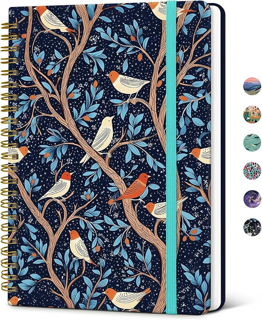Taja Spiral Lined Journal for Women, Notebook for Work with Pretty Cover, 140 College Ruled Pages, Hardcover Notebook for Journaling, Note Taking, Bible Study, Starry Branches