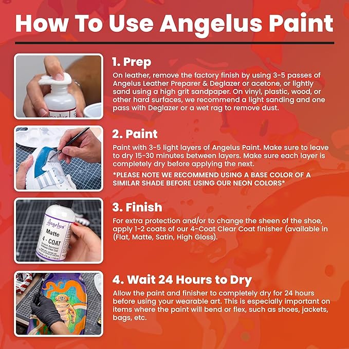Angelus Leather Paint Basics Kit – Acrylic Leather Paint Set with 5 Colors (1 oz. each), Preparer & Deglazer and Paintbrushes