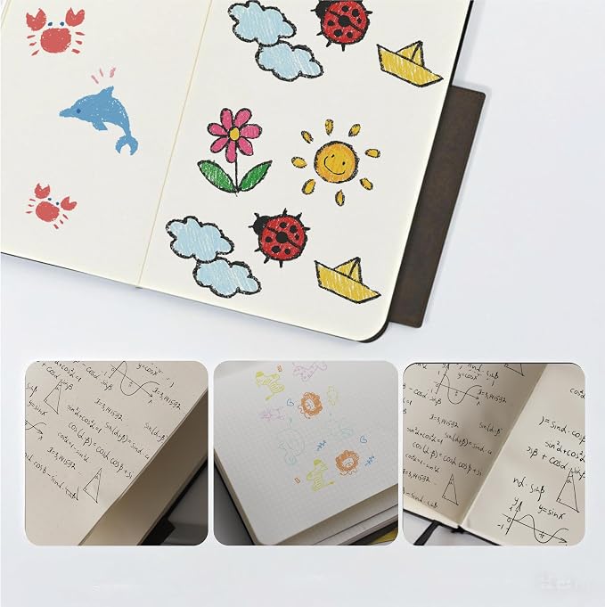 A6 Leather Hardcover Notebook- 3Pack 192 Pages Thick 100GSM Paper, Dotted/Grid/Blank, with Elastic Band & Inner Pocket for Writing, Sketching, Journaling
