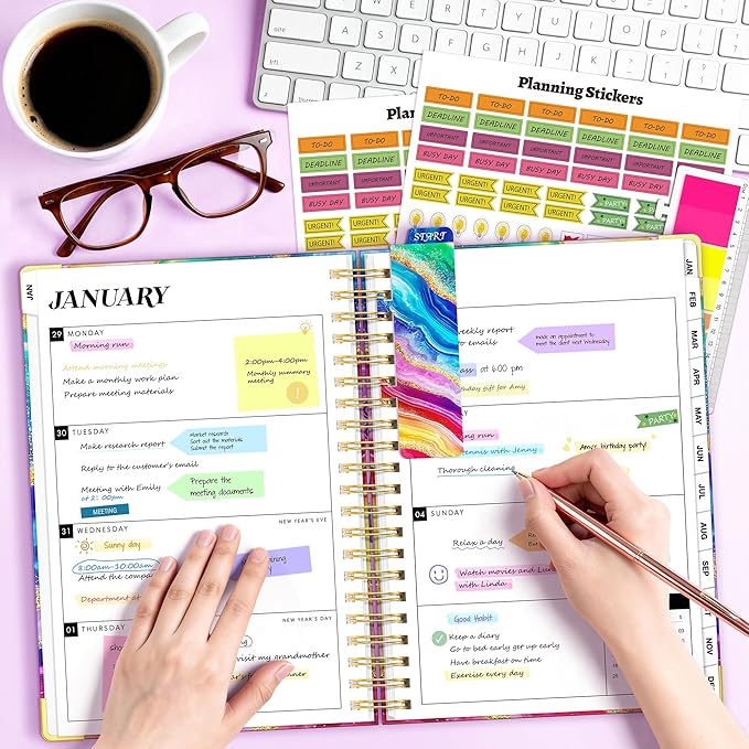 Planner 2026-2027, 18 Month Weekly and Monthly Planner, Jan. 2026 - Jun. 2027, 9" x 11.6" A4 Large Hardcover Calendar Planner with Page Tabs, Separator Page, Inner Pocket, Bookmark, Stickers, Sticky Note Set
