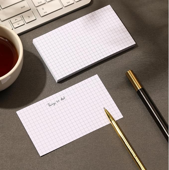 Extra Heavyweight Grid Index Cards 3x5 Inch 92lb Weight Double Sided Graph Ruled Notecards Thick Flash Cards for Note-Taking, Studying, and Organization, Ideal for School, Home and Office - 400 Count