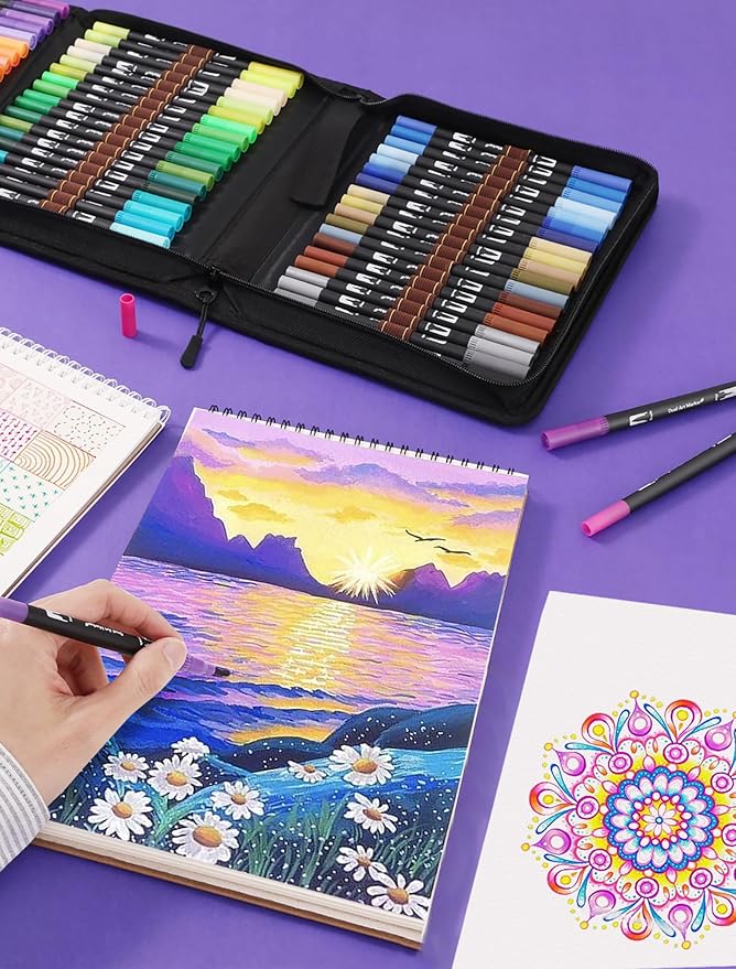 TOSHARE Art Markers Pens Dual Tip Coloring Markers Set with Brush & Fine Nib for Adult Coloring Book Brush Pens Professional Calligraphy & Drawing Art Supplies Kit for Adults (72 Colors)