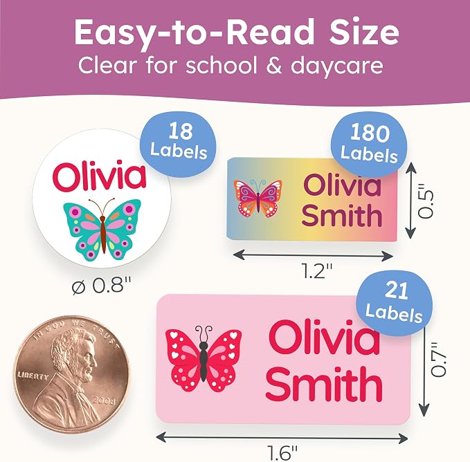 Personalized Daycare Name Labels for Kids [210pcs, Nature] - Waterproof Name Stickers for School, Baby Bottles & Clothing - Custom Name Stickers - Washable Stick On Labels (Various Sizes)