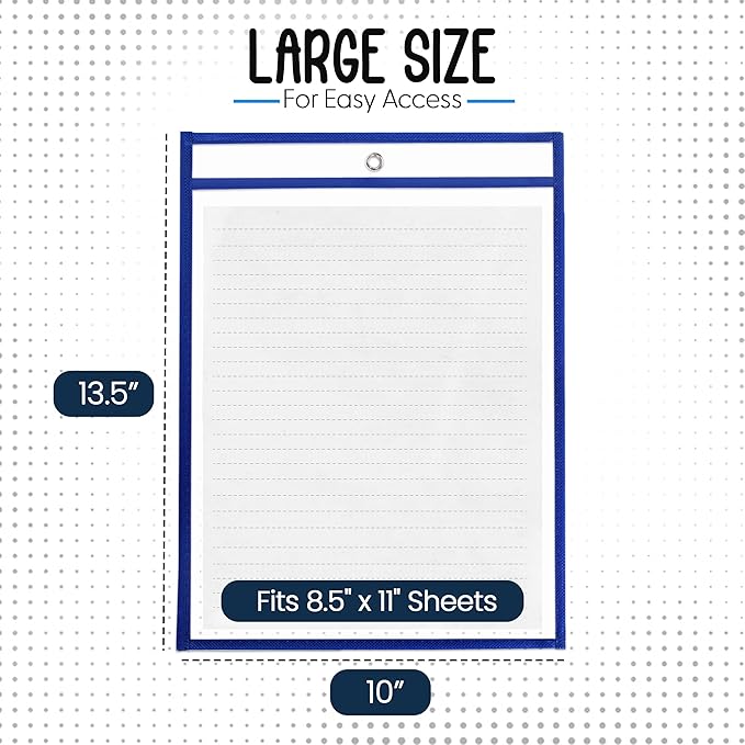 Essex Wares - 6 Pack, Blue, Dry Erase Pocket Document Protectors, 10" Wide x 13.5" Tall - Dry Erase Clear Plastic Sleeves - Reusable & Easy Erase Plastic Invoice Holders, Water-Resistant & Durable