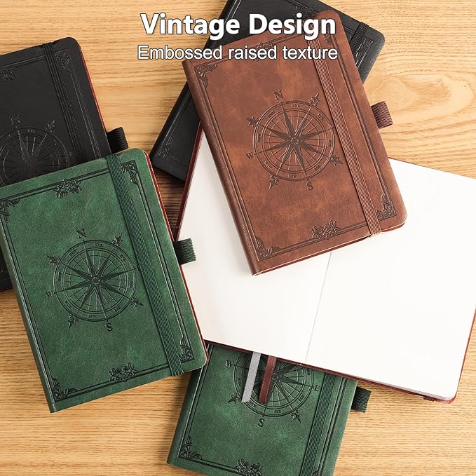AHGXG Small Blank Pocket Journal Notebook for Men - 256 Numbered Pages B6 Mini Journal, Vintage Soft Leather Hardcover, 80gsm Paper, for Women Work Office School, 4.1'' X 5.7''- Brown