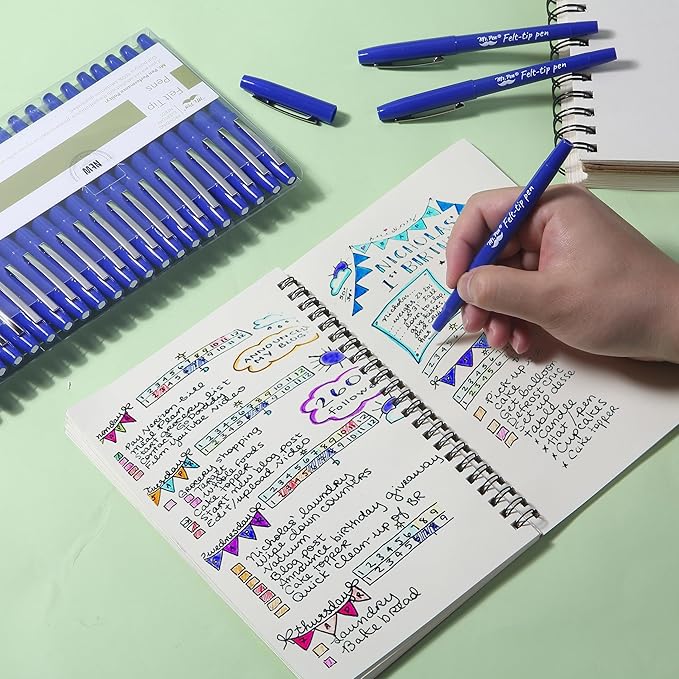 Mr. Pen- Felt Tip Pens, 30 Pack, 0.7 mm, Blue Felt Tip Pens Bulk, Fast Dry, No Smear, Planner Markers for Underlining, Writing, Drawing, Journaling Supplies