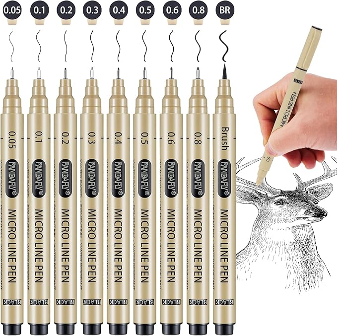 PANDAFLY Black Micro-Pen Fineliner Ink Pens, 9 Size Ultra Fine Point Pen, Waterproof Archival Ink, Multiliner Black Art Pens for Drawing, Sketching, Watercolor, Illustration, Bible, Anime, Manga