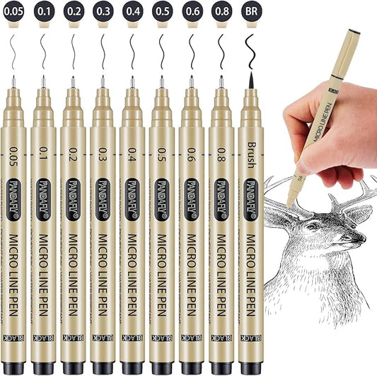PANDAFLY Black Micro-Pen Fineliner Ink Pens, 9 Size Ultra Fine Point Pen, Waterproof Archival Ink, Multiliner Black Art Pens for Drawing, Sketching, Watercolor, Illustration, Bible, Anime, Manga