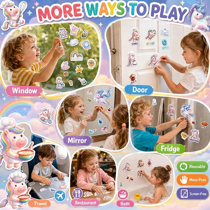 4 Sets Reusable Sticker Books for Girls Ages 3-6, Jelly Sticker Book Toddler 2-4,Ballet Unicorn Mermaid Doll Waterproof Travel Activity Toys Kids 3 4 5 6