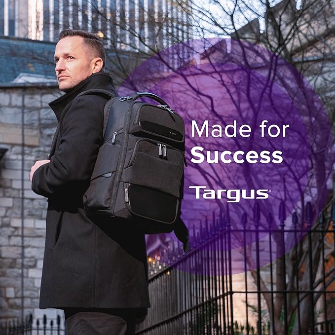 Targus 15-16 Inch Heritage Luxe Backpack, Professional Laptop Backpack with Padded Laptop Compartment, Ergonomic Shoulder Straps, Water-Resistant Fabric, Spacious Storage, Black (TBB656GL)