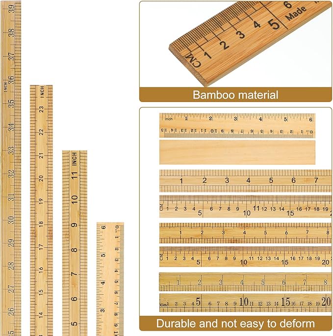 Fulmoon 12 Pieces Meter Stick Yard Stick 39" 12" 24" 6" Thick Wood Double Sided Ruler Yardsticks Bulk for School Classroom Home Office Kids Measuring Meterstick