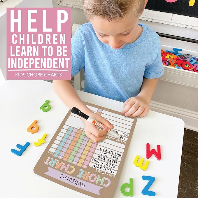 Hadley Designs Magnetic Chore Chart for Kids Multiple Kids – Dry Erase Chores Chart for Adults and Teens, Responsibility Task List for Family, Fridge Task Board Tracker at Home, Kraft Chore Board