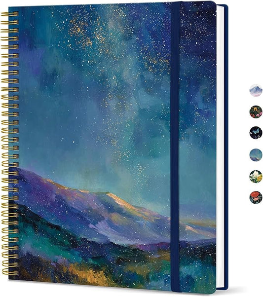 Taja Large Spiral Lined Journal for Women, 8.5" x 11" Notebooks for Work Collge Ruled, A4 Aesthetic Cute Journaling Notebooks for Writing, Plastic Cover, Starlit Peaks