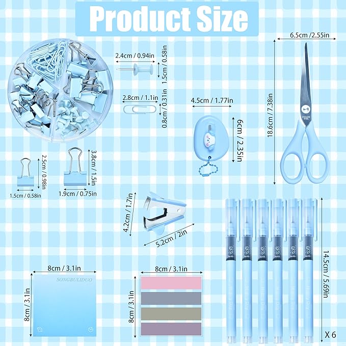 Blue Desk Accessories, 26Pcs Office Supplies and Desk Organizers, with Tape Dispenser, Stapler, Staple Remover, Ect, Gift Box Packaging