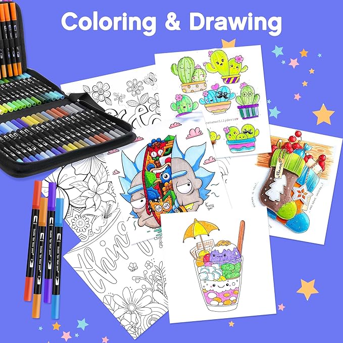 Coloring Markers Dual Brush Tip - 72 Colors Watercolor Fine Point Art Marker - Double Sided Colored Pen for Adult Kids Artist Drawing Painting Calligraphy Journaling Lettering - Perfect School Supply