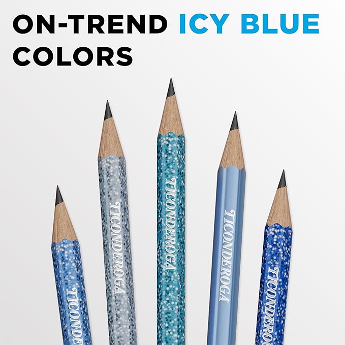 Ticonderoga Wood-Cased Pencils Pre-Sharpened, Arctic Blues, 18 Count