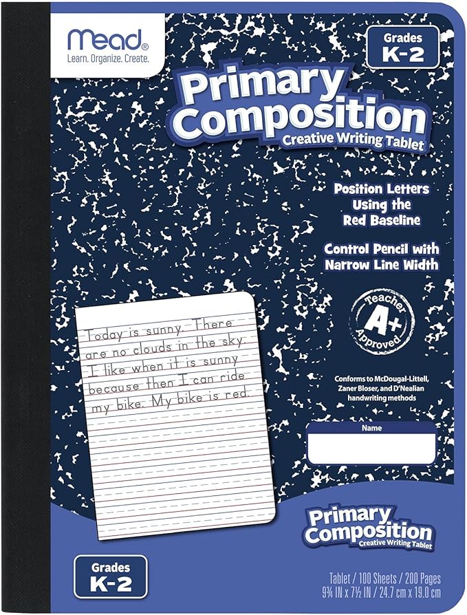 Mead Primary Composition Book, Primary Ruled Journal, Grades K-2, 7-1/2" x 9-3/4", 100 Sheets, Blue Marble (09902)