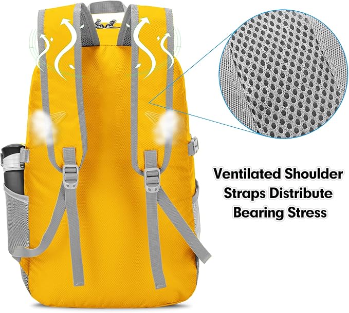 ZOMAKE Lightweight Packable Backpack - 35L Light Foldable Hiking Backpacks Water Resistant Collapsible Daypack for Travel(Yellow New) | Light Hiking Backpacks Water Resistant Collapsible Day Pack for Travel, Everyday Carry, Multi-Pocket Layout, Heavy D...