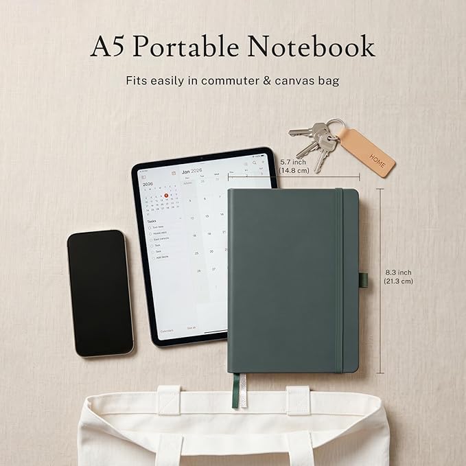 Dotted Journal Notebook, 200 Pages,4 Pack Leather Bullet Journal for Women Men, A5 Medium 5.7'' x 8.3'', 100 GSM Thick Paper for Journaling, Planning, Tracking (Classic Color Set)