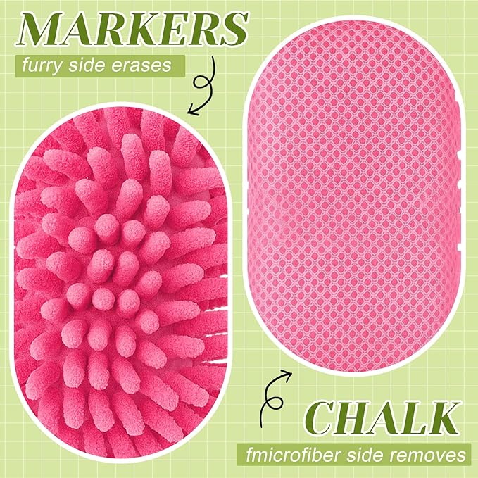Zonon 4 Pieces Dry Erase Eraser Microfiber Shag Washable Whiteboard Eraser for Markers, Chalk, Home and Office (Pink,Blue,Yellow,Green)