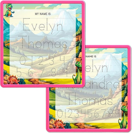 Kid's Name Tracing Board | Dry Erase Letter Tracing | Reusable Writing Practice Board | Personalized | Dinosaur Friends Theme