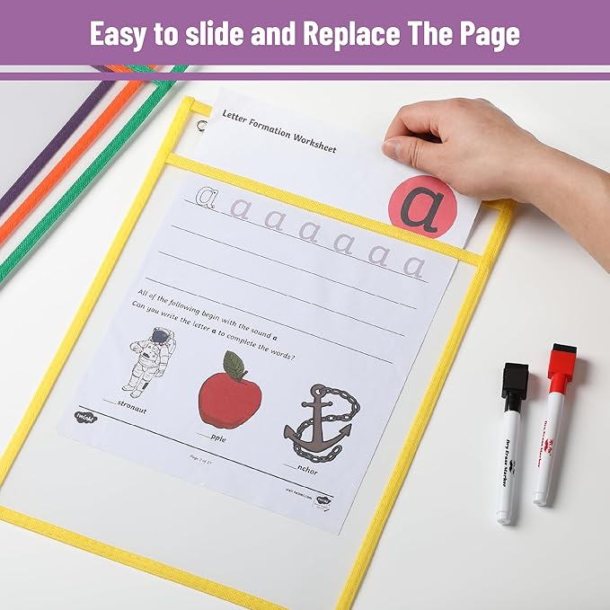 Mr. Pen- Reusable Dry Erase Pocket Sleeves, 10" x 14", 12 Pack, Assorted Colors, Clear Plastic Paper Sleeves, Ticket Holders, Clear Plastic Sheet Protectors, Teacher, School, Classroom Supplies