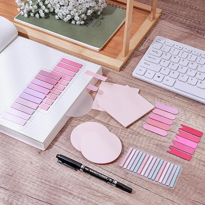 1100 Sheets Transparent Sticky Notes, Clear Waterproof 3 x 3 Sticky Notes with Pen, Translucent See-Though Note Tabs for Bible Study Book Annotation Kitchen Reminder (Pink)
