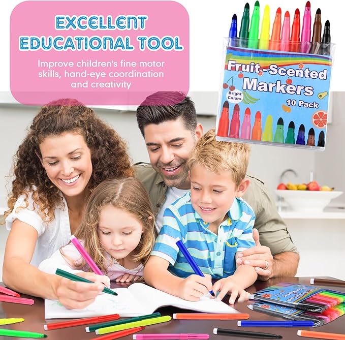 16 Pack Fruit Scented Washable Markers Bulk, 160 Count 5.2 Inch Coloring Markers, 10 Colors Art Supplies Birthday Gifts Must Haves and Reward